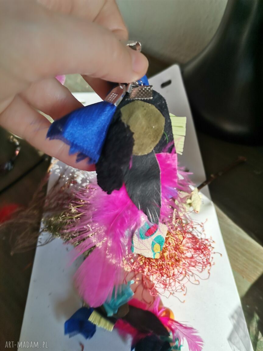Klipsy boho Szalenstwo z piórami - Frida, etno i ślubne