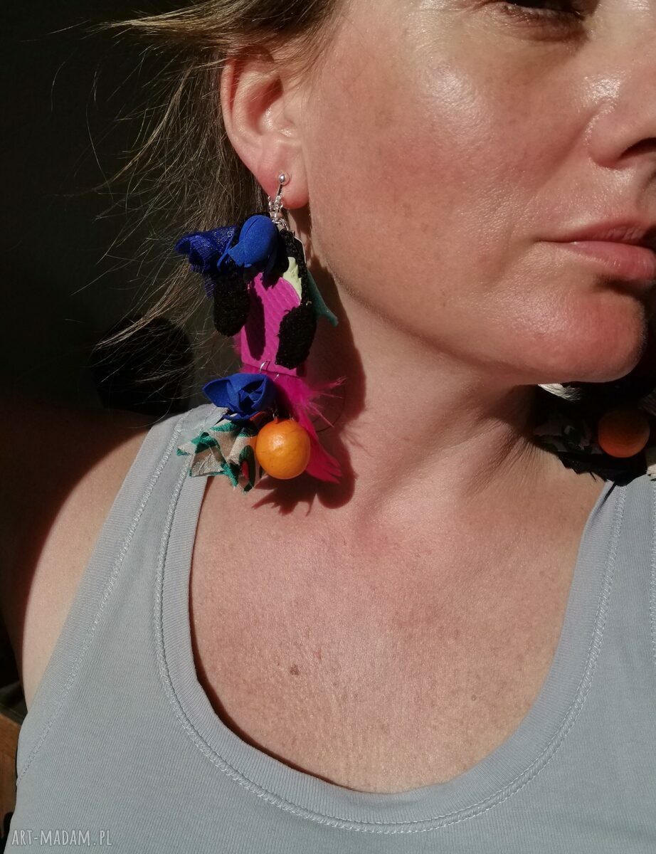 Klipsy boho Szalenstwo z piórami - Frida, etno i ślubne