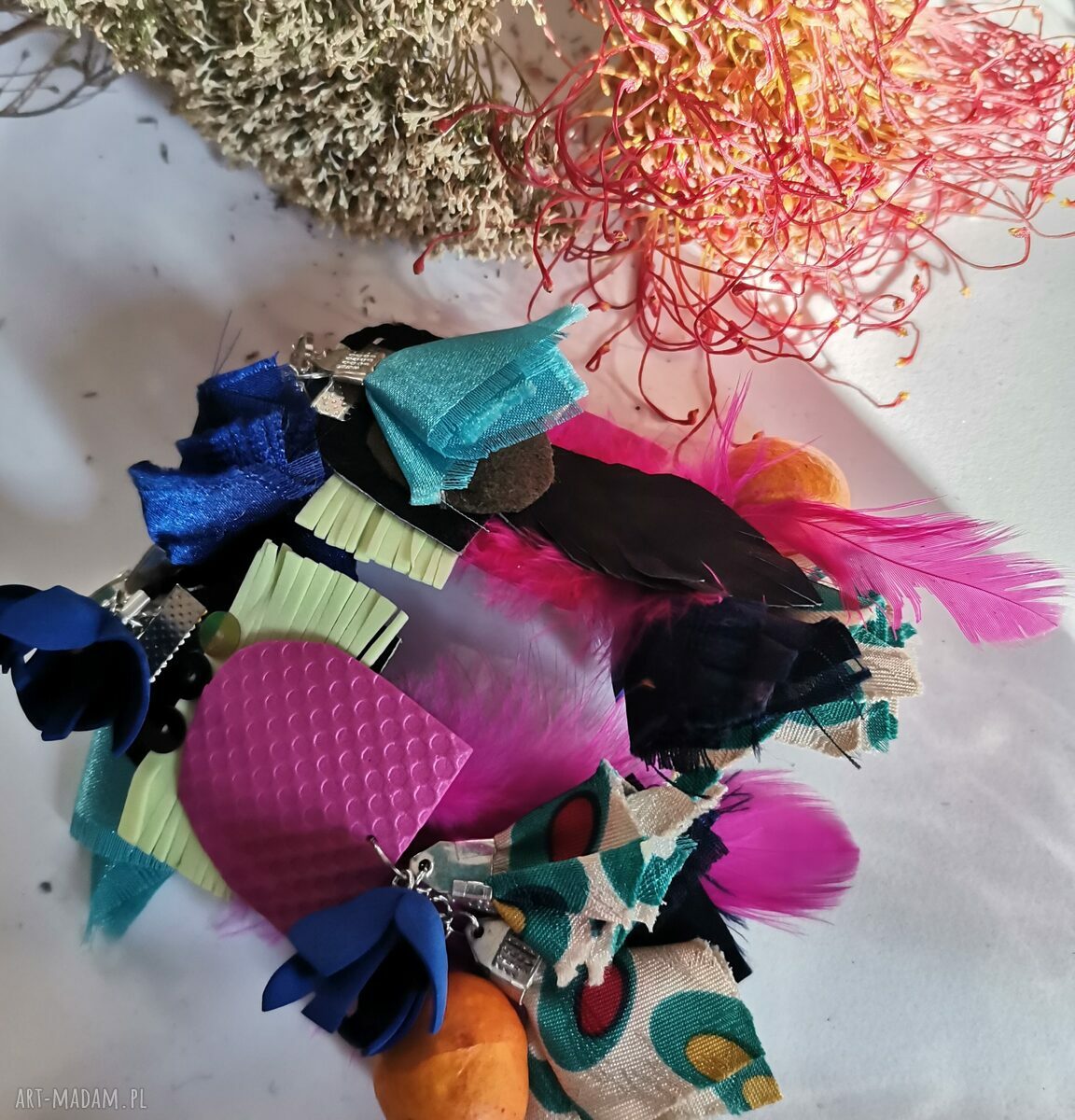 Klipsy boho Szalenstwo z piórami - Frida, etno i ślubne