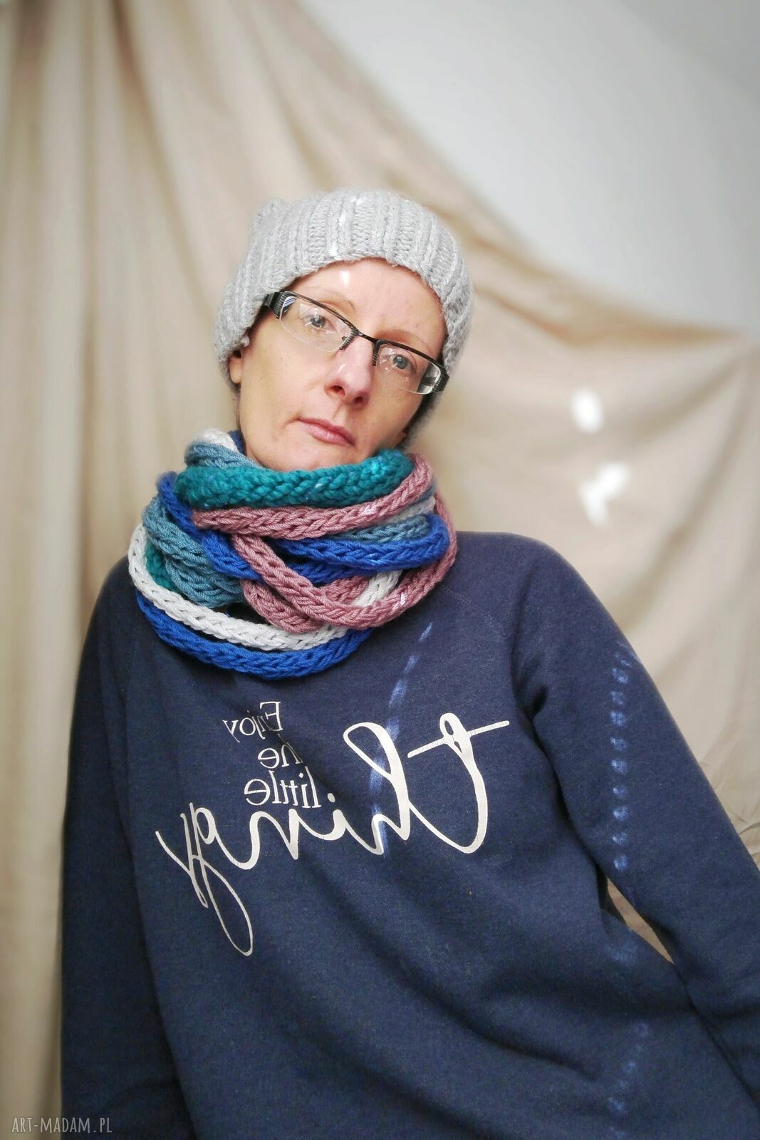 Szalik komin morski wrzos - miękki szal na zimę od Barborka Design