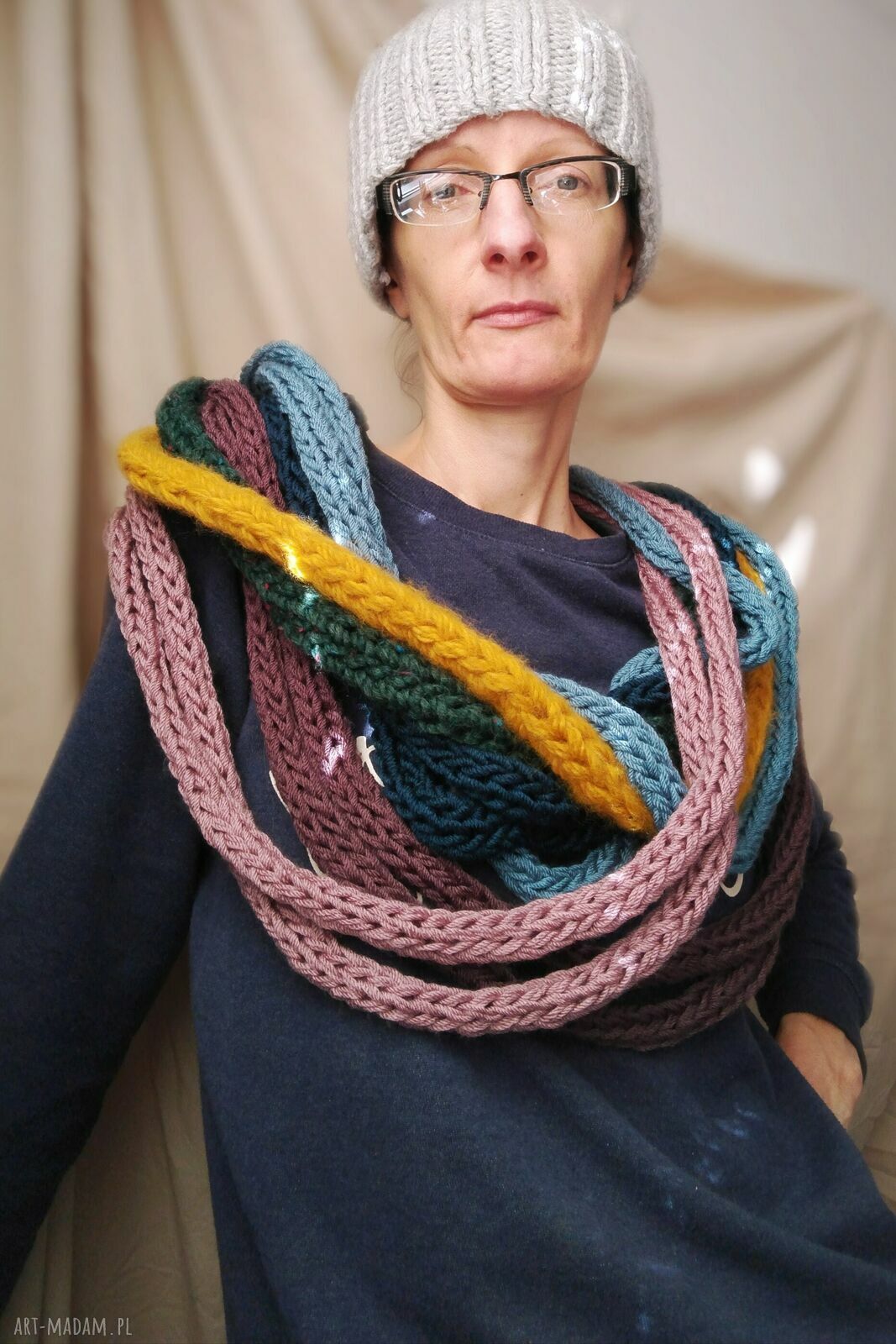 Szalik komin w kolorach jesieni - ręcznie robiony Barborka Design