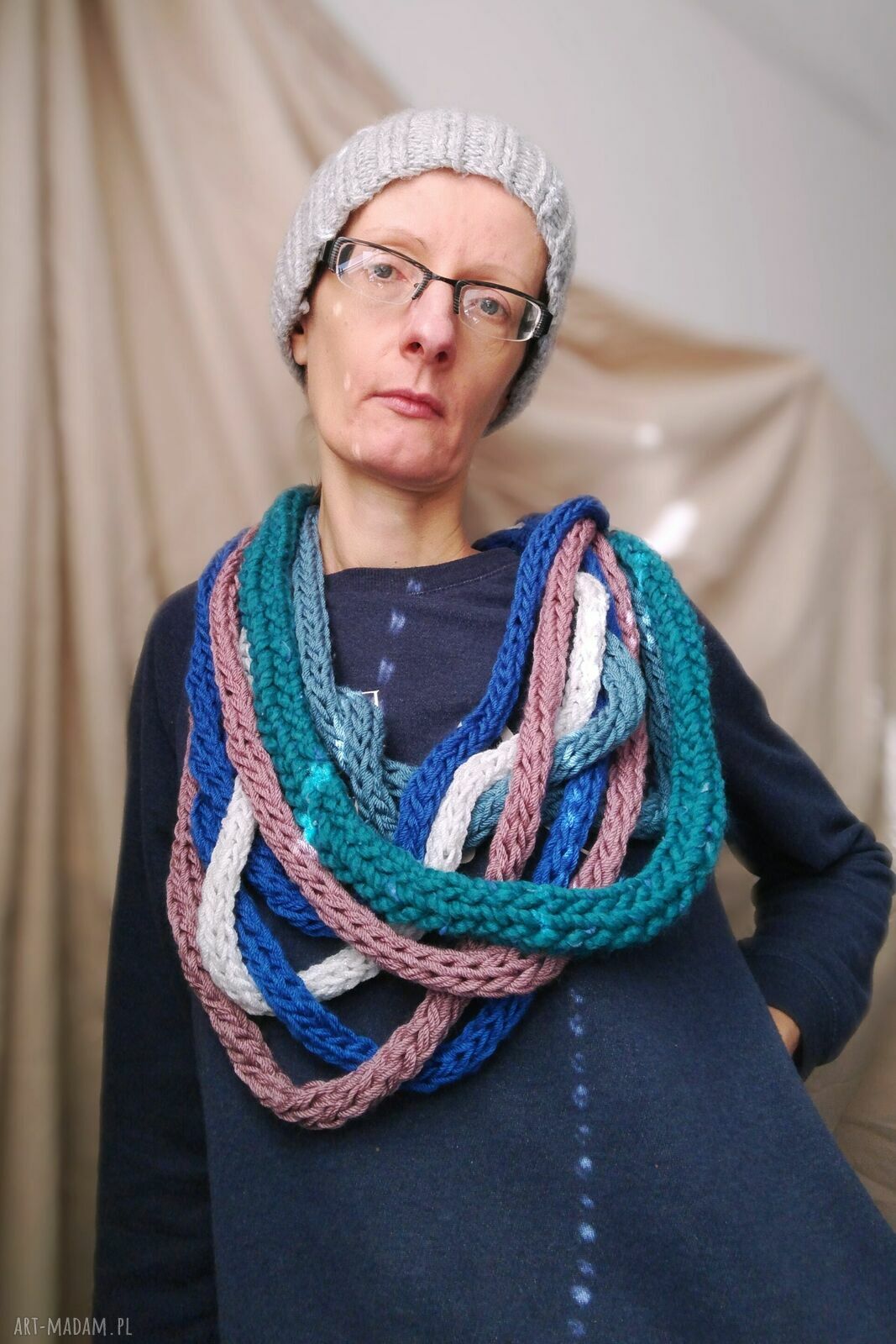 Szalik komin morski wrzos - miękki szal na zimę od Barborka Design