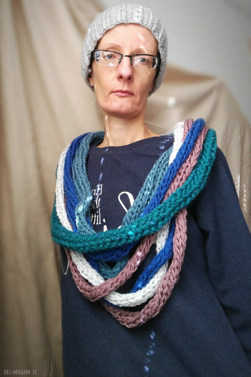 Szalik komin morski wrzos - miękki szal na zimę od Barborka Design