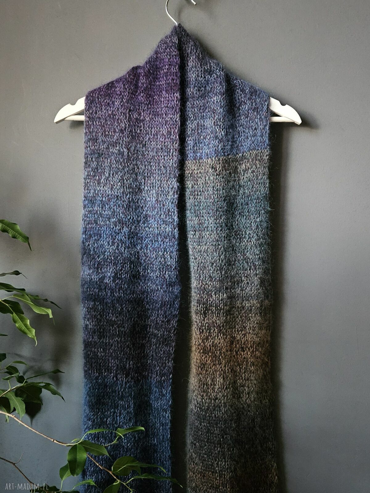 Szalik Print na drutach moher z jedwabiem i cienkie merino (art Madam.pl)
