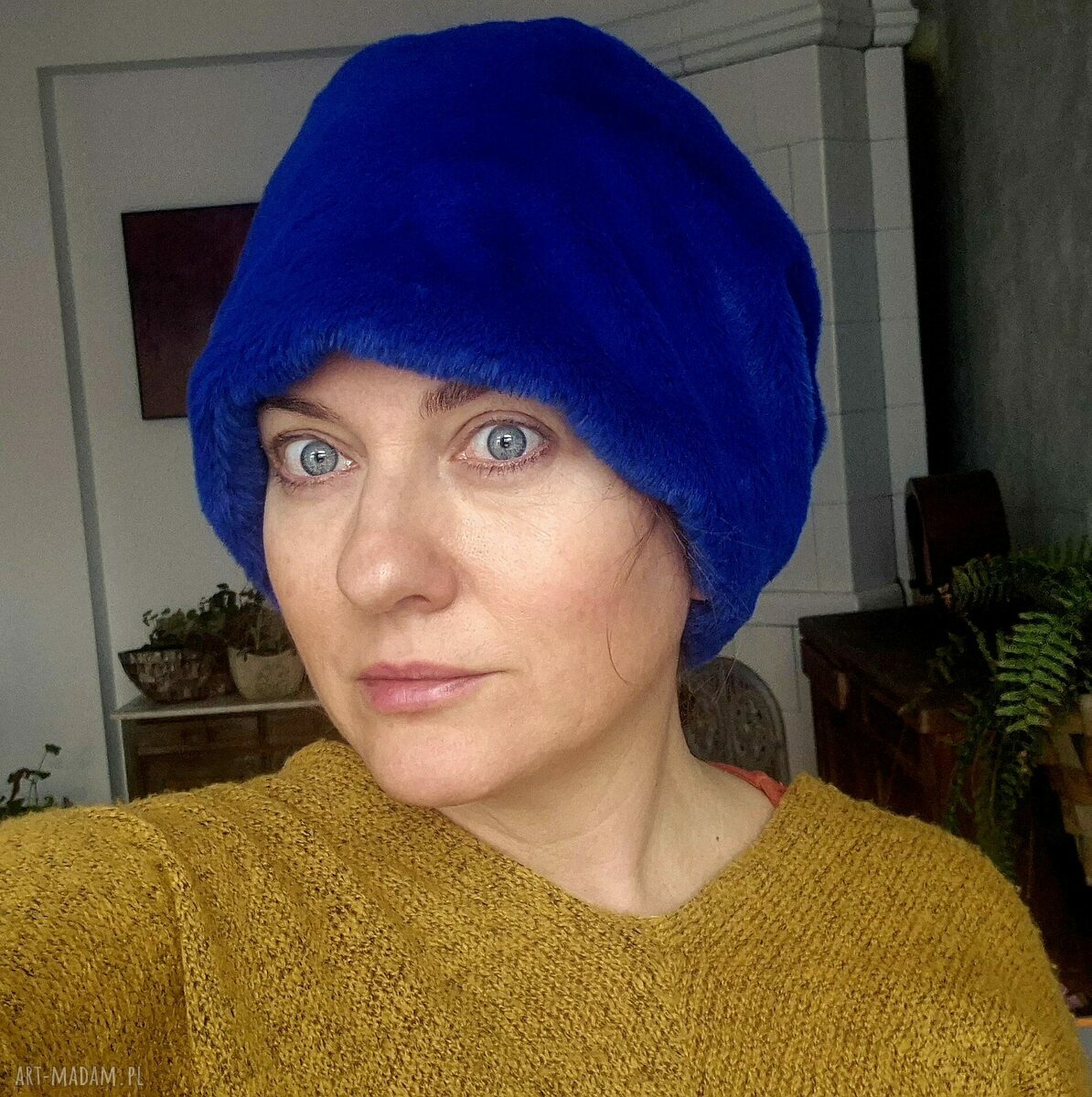 Szalona chabrowa czapka futrzana - bardzo ciepła, rozmiar uniwersalny