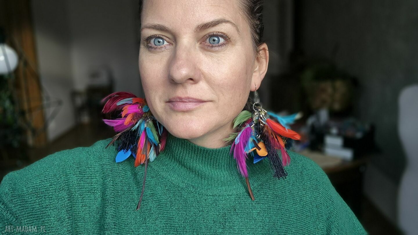 Kolczyki Szalone Pióra - lekkie, kolorowe boho