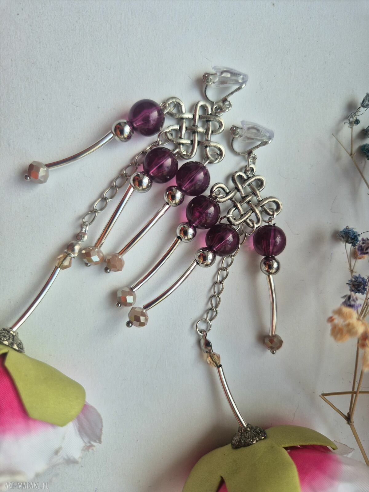 Szalone kwiatowe klipsy - duże, lekkie i handmade