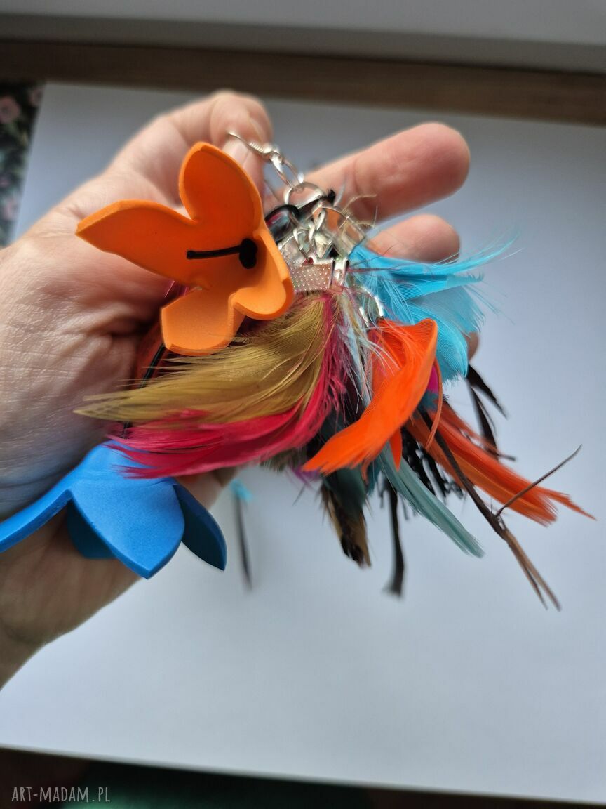 Kolczyki Szalone Pióra - lekkie, kolorowe boho