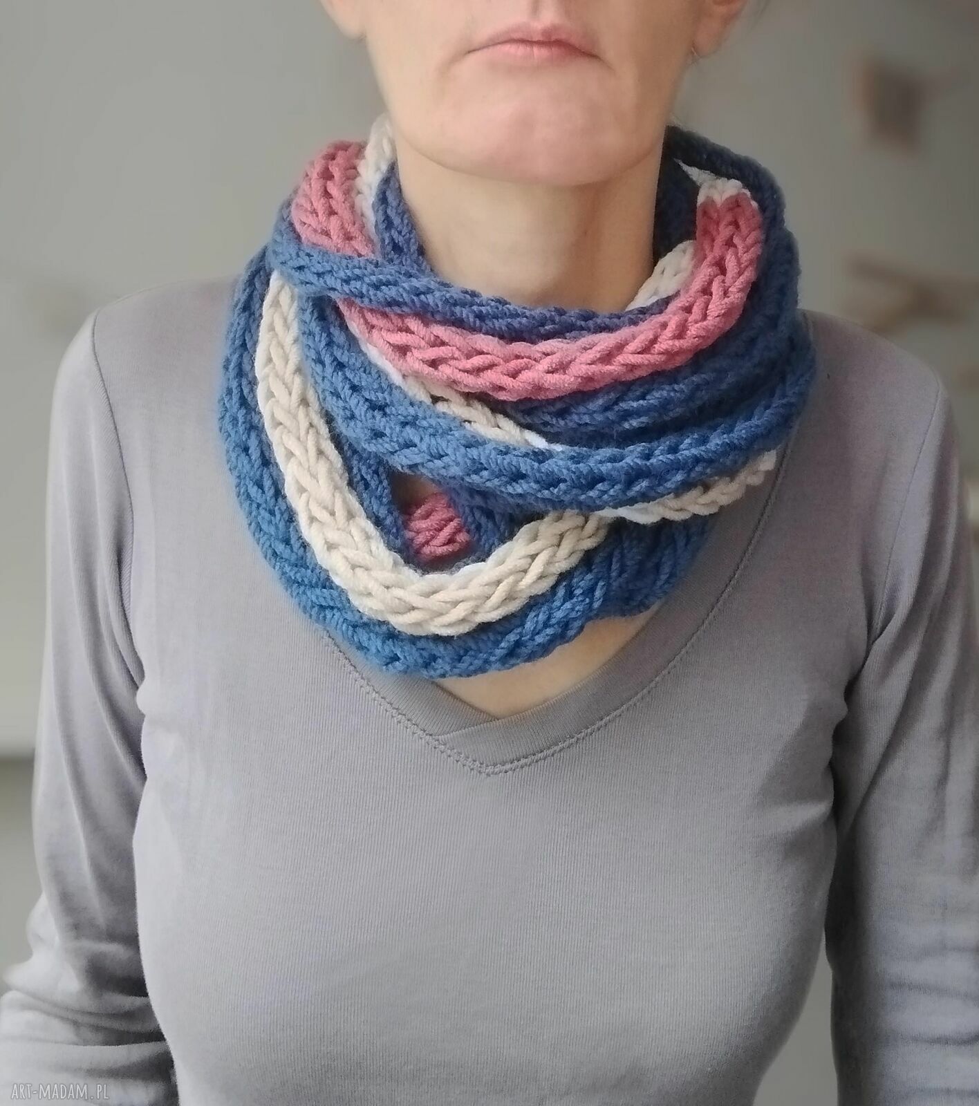 Szal komin niebiesko-wrzosowy - szalik zamotka Barborka Design