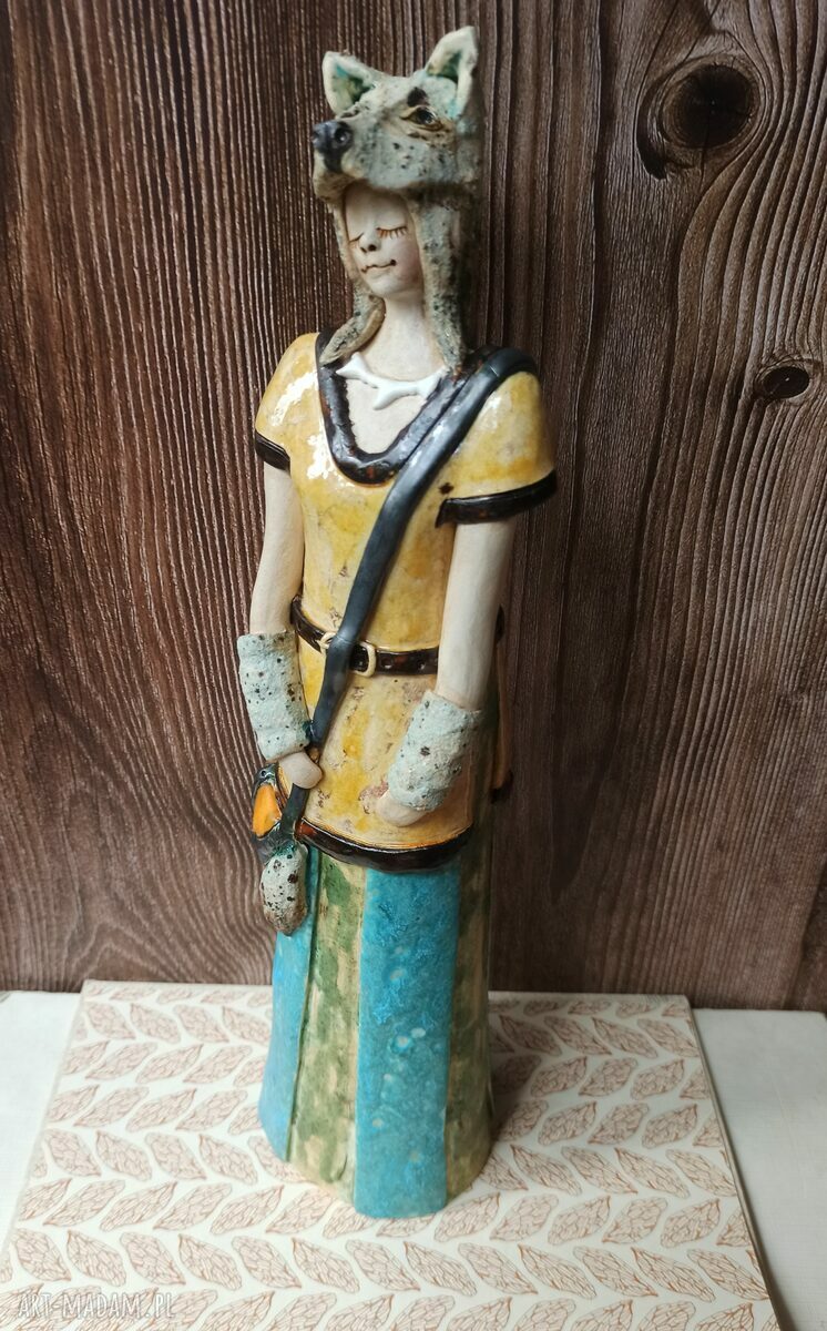 Szamanka II - figurka leśnej szamanki z motywem wilka (ok. 36 cm)