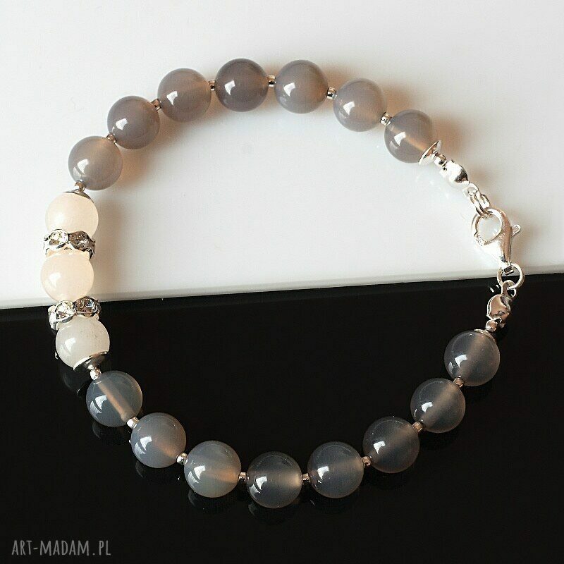 Delikatna bransoletka handmade z szarego agatu, awenturynu i srebra 925