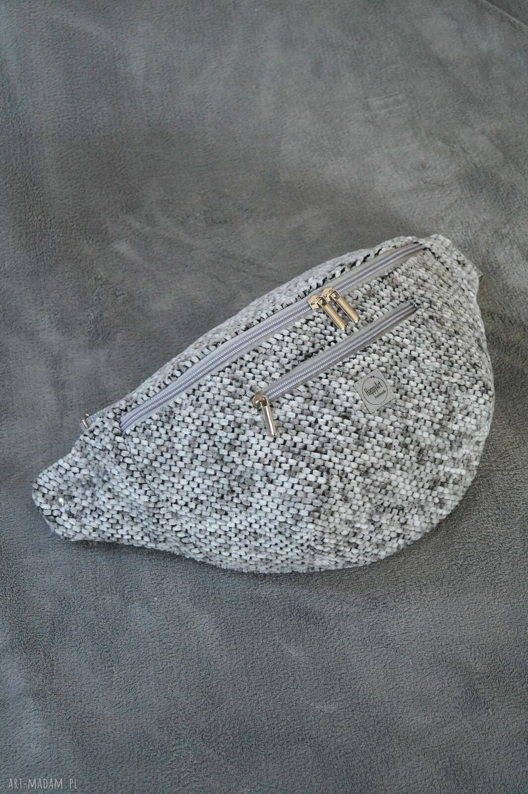 Szara melanżowa nerka XXL handmade - pojemna do noszenia na ukos