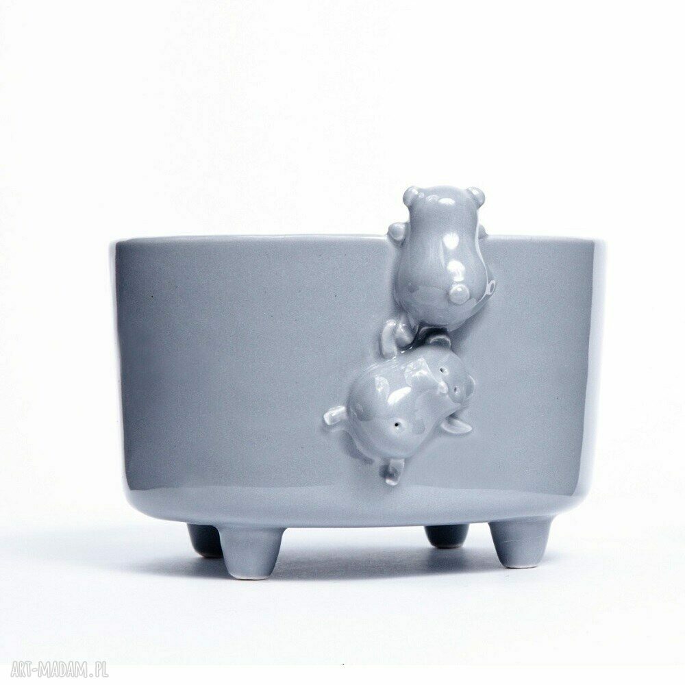 Szara miseczka ceramiczna z misiami - rękodzieło Lamabo na śniadanie i prezent