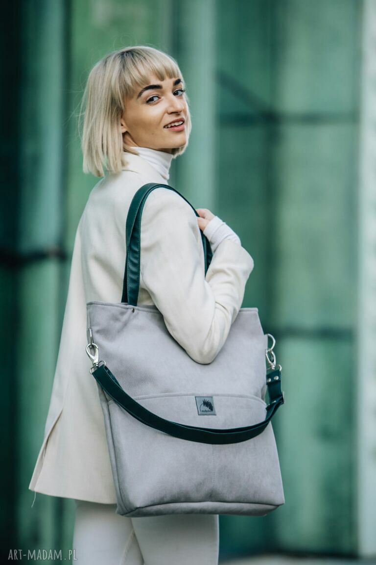 Szara wodoodporna torba Bukara z paskami butelkowej zieleni