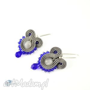 szare kolczyki soutache z dodatkiem ultramaryny