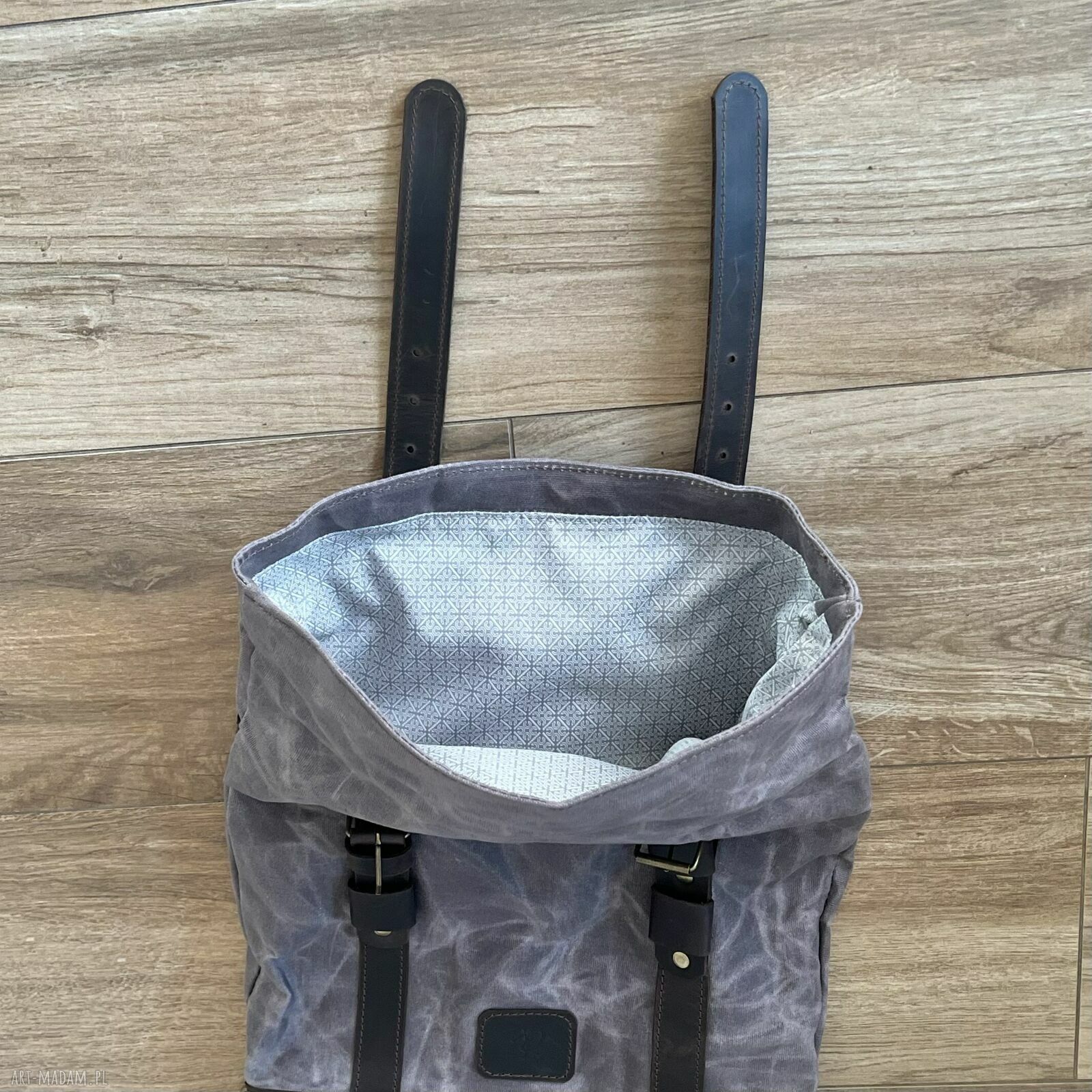 plecaki: Szaro brązowy plecak z bawełny woskowanej i skóry w stylu Vintage. handmade