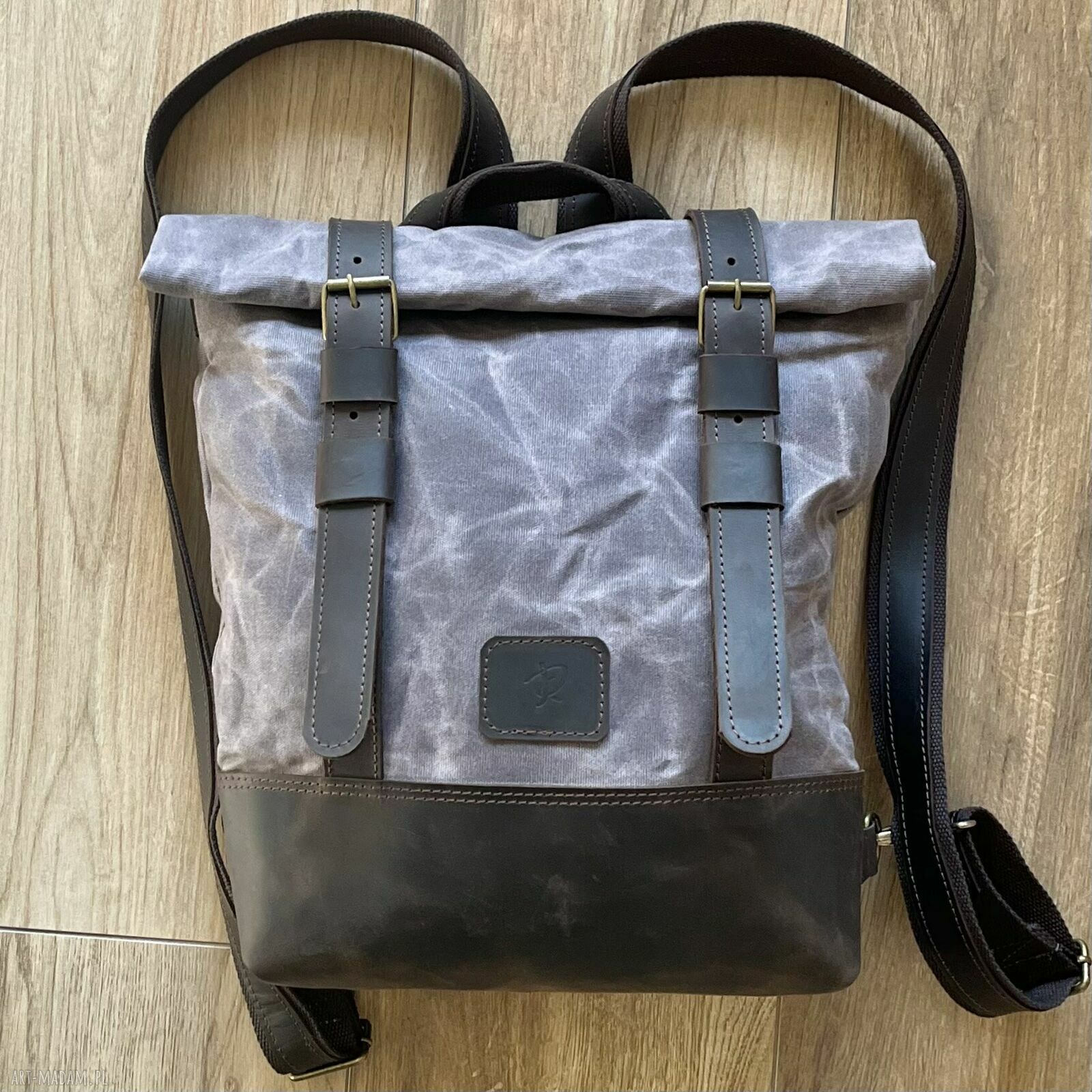 brązowy plecak bawełny woskowanej skóry stylu vintage szary