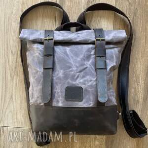 robert zmuda szaro brązowy plecak z bawełny woskowanej