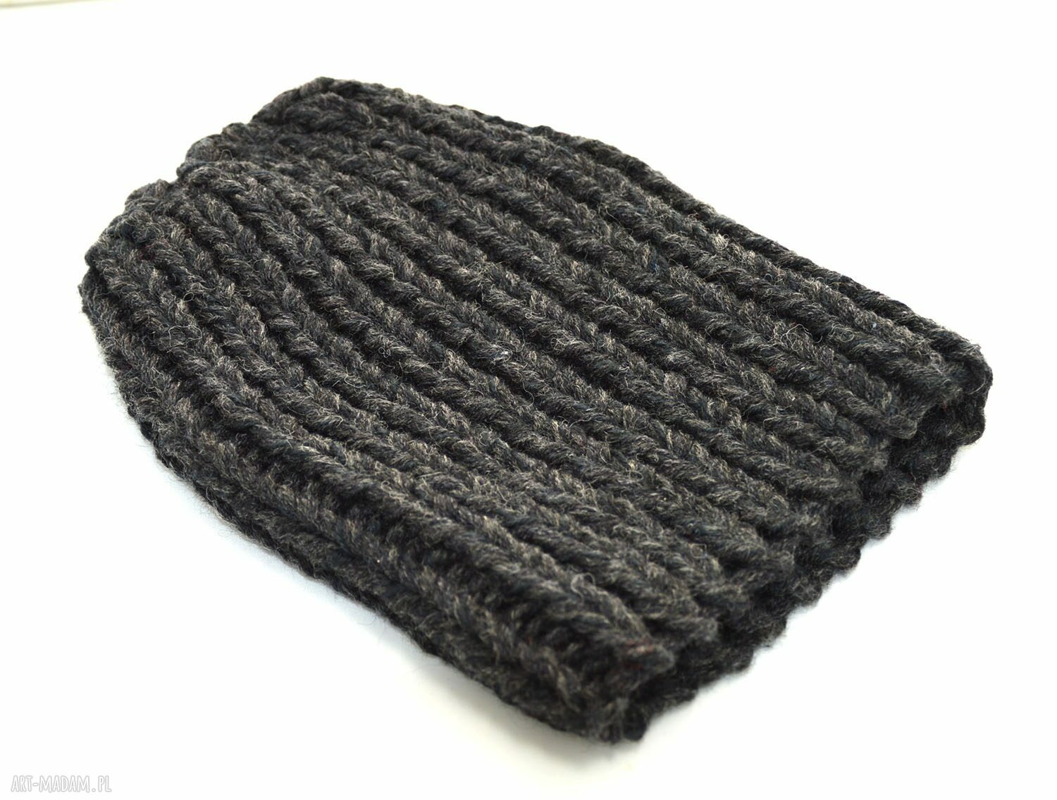 Szaro-czarna gruba czapka zimowa - rozmiar uniwersalny 48-56 cm