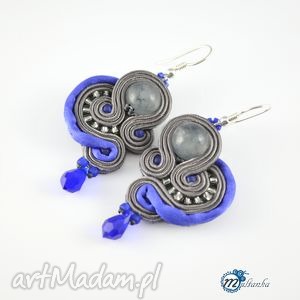 multanka szaro-kobaltowe kolczyki soutache