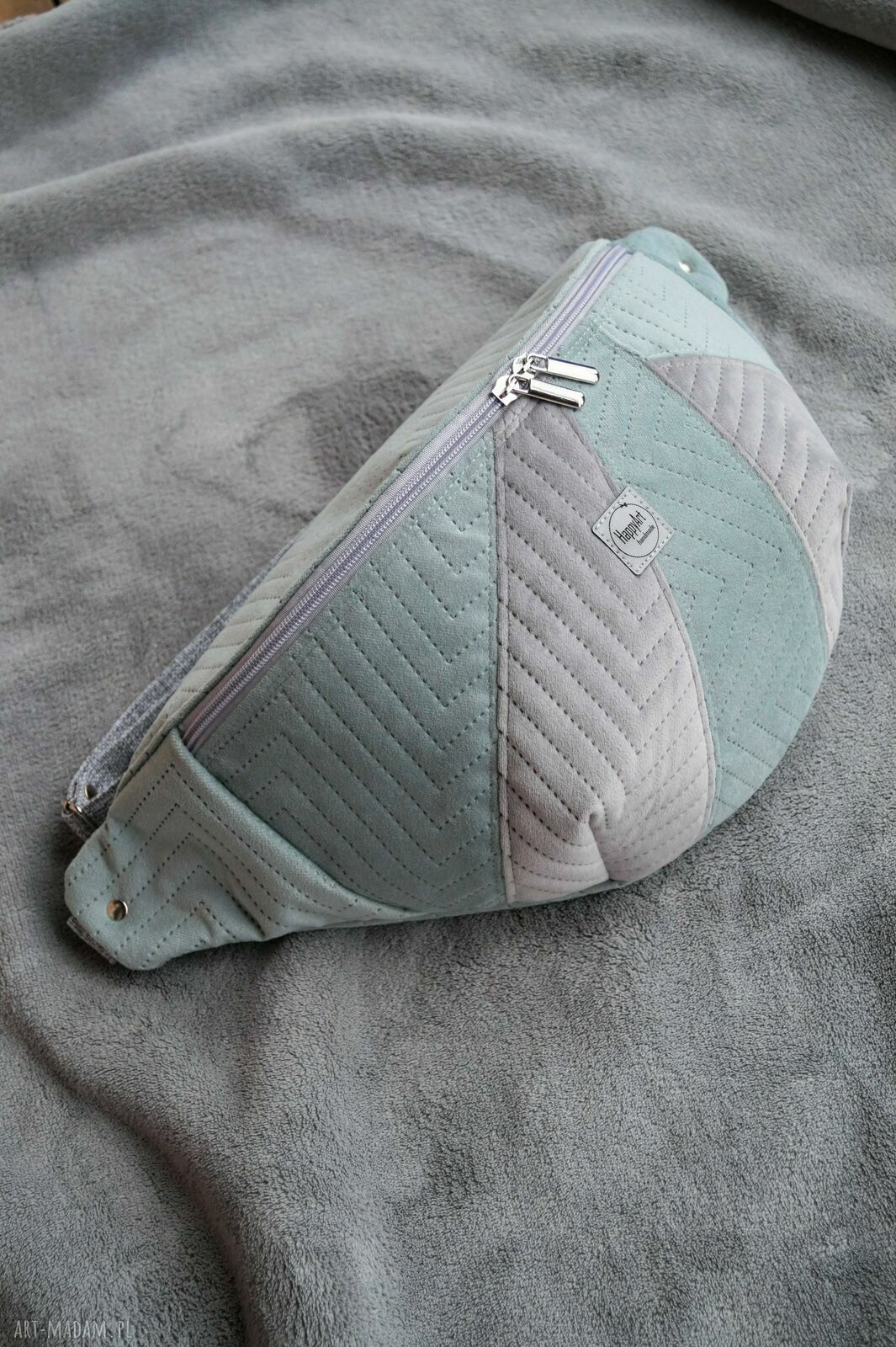 Szaro-miętowa nerka damska XXL handmade