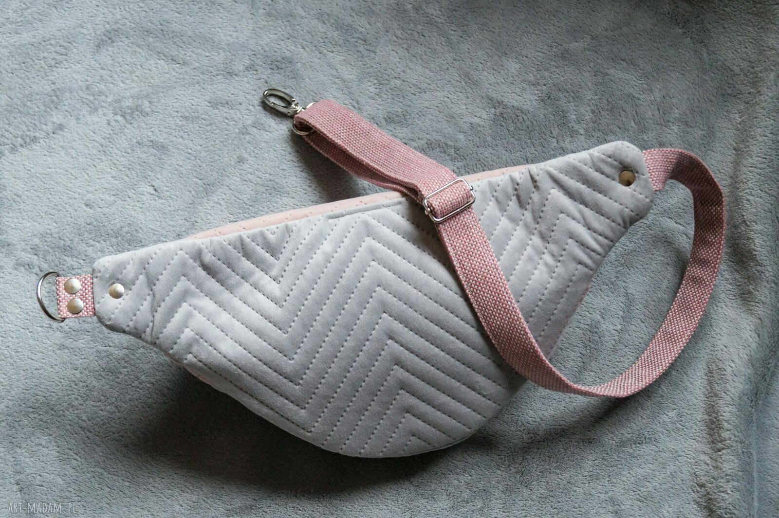 Szaro-różowa nerka L - biodrówka damska midi handmade