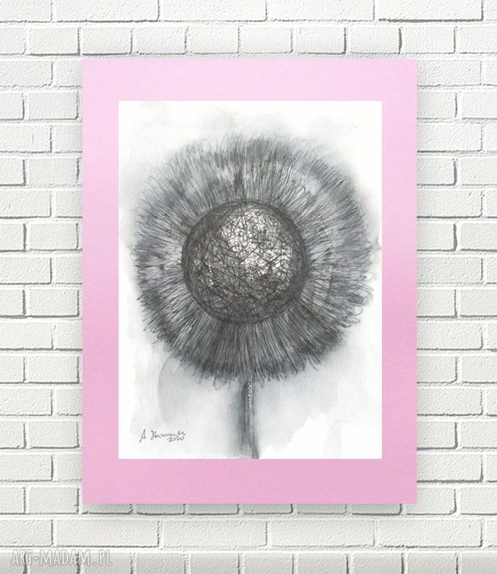 Szaro-różowy rysunek do domu 30x40 - minimalistyczna grafika tuszem