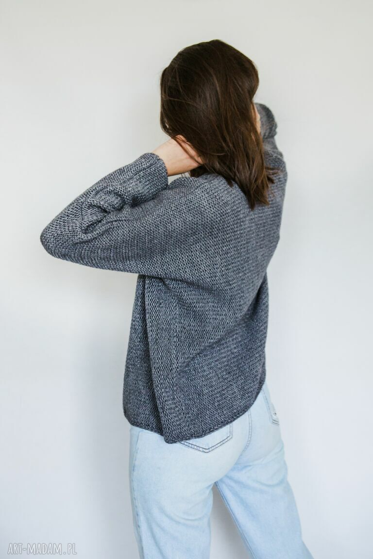 Szary BASIC kardigan - luźny krój, merynos + alpaka, handmade