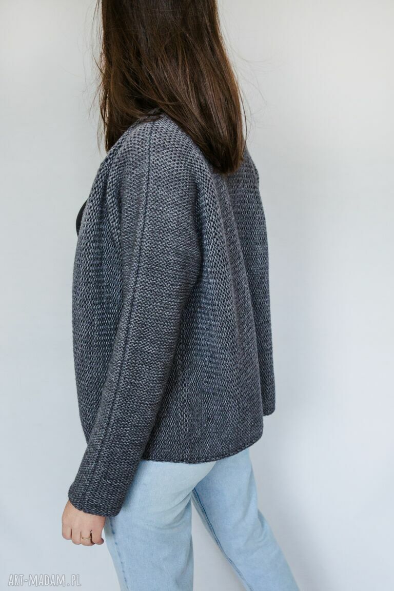 Szary BASIC kardigan - luźny krój, merynos + alpaka, handmade
