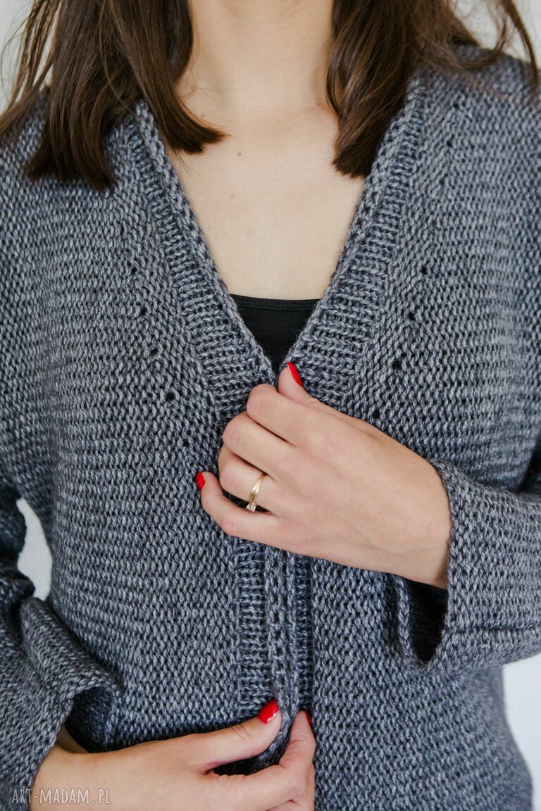 Szary BASIC kardigan - luźny krój, merynos + alpaka, handmade