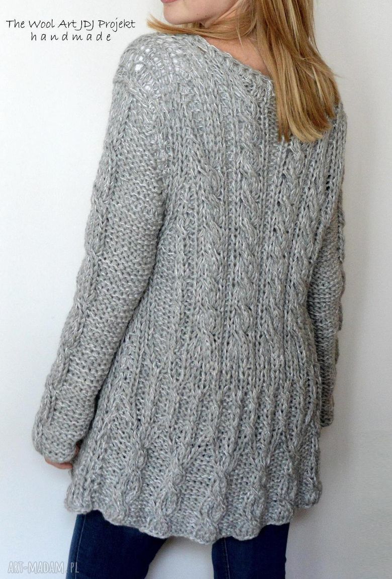 Szary kardigan sweter zimowy prezent wełna duży wykonany drutach
