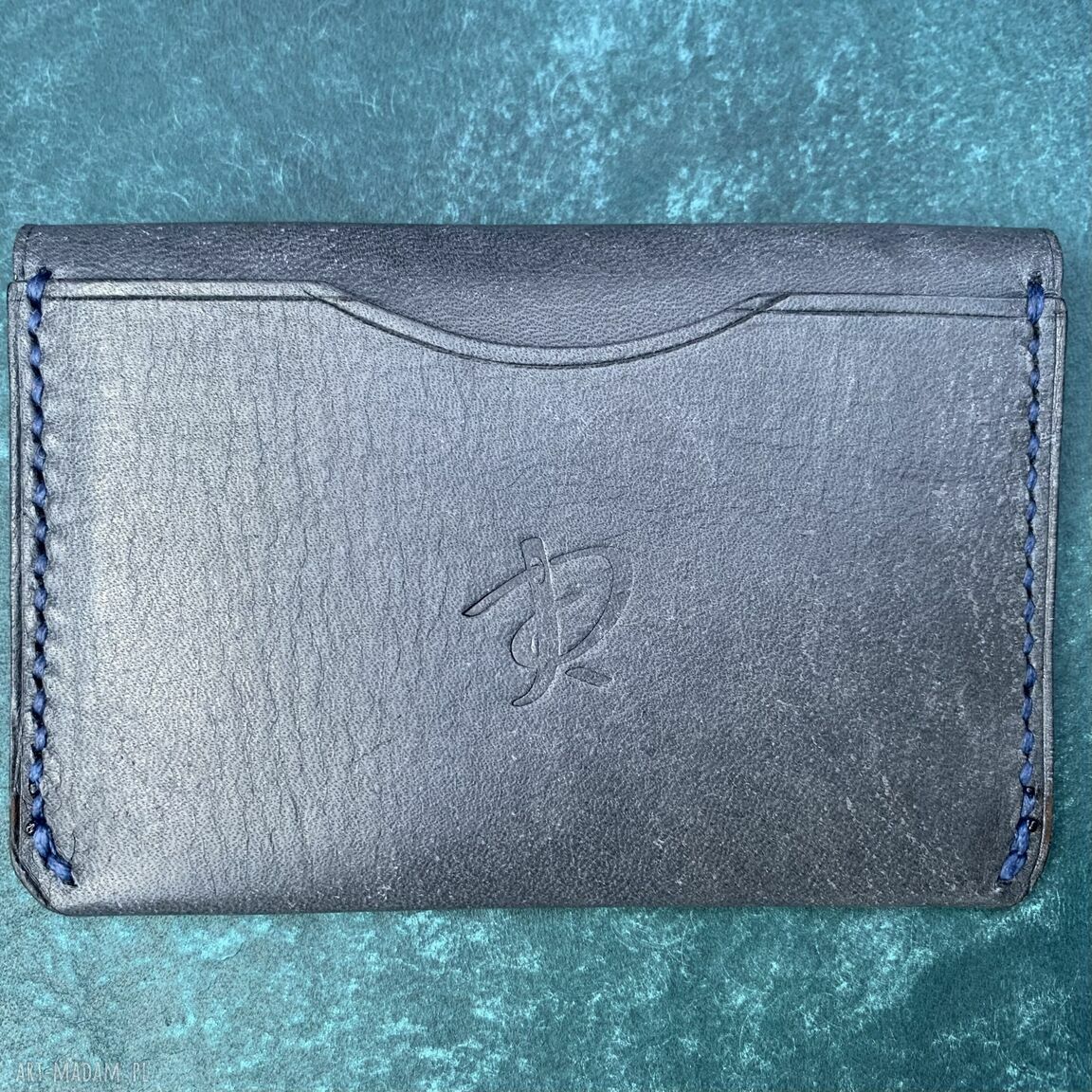 portfele: Szary minimalistyczny portfel na karty ze skóry ręcznie uszyty. Handmade