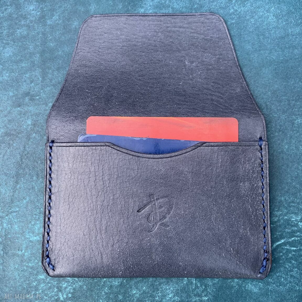 portfele: Szary minimalistyczny portfel na karty ze skóry ręcznie uszyty. Handmade