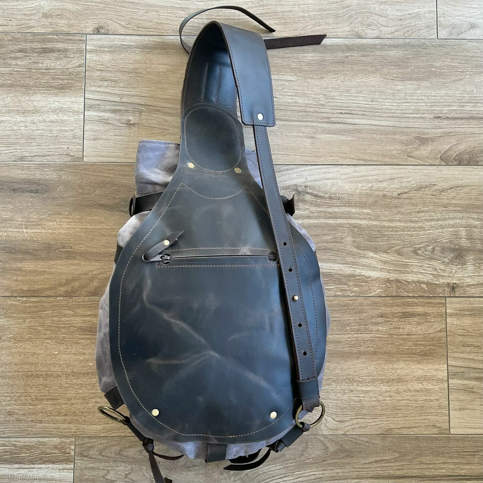 plecaki: Szary plecak „Bukłak” ze skóry i bawełny woskowanej Vintage. HandMade