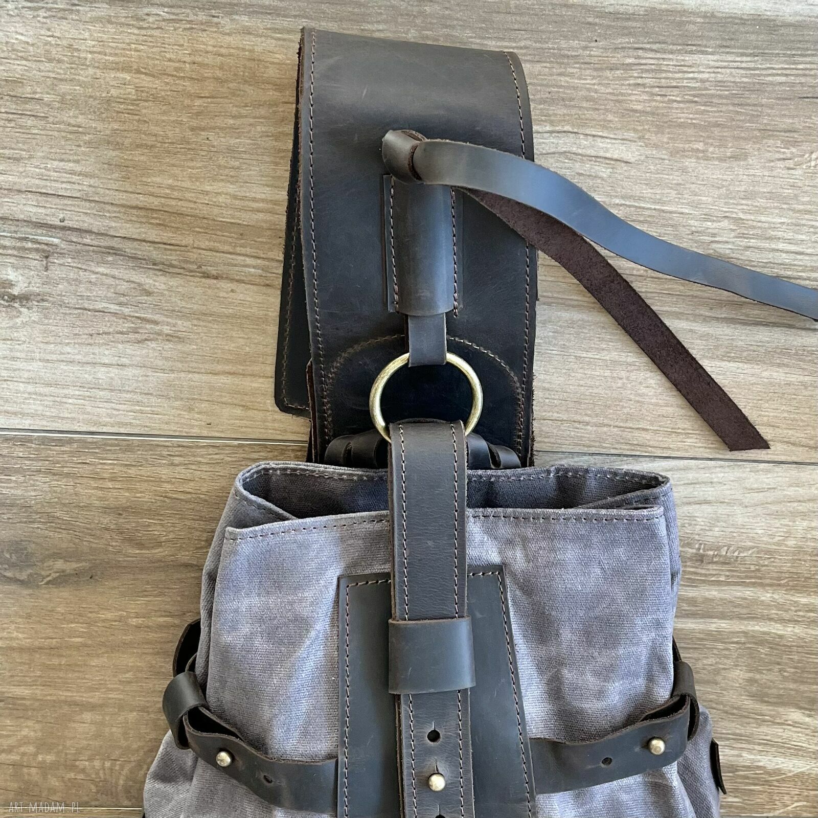 plecaki: Szary plecak „Bukłak” ze skóry i bawełny woskowanej Vintage. HandMade