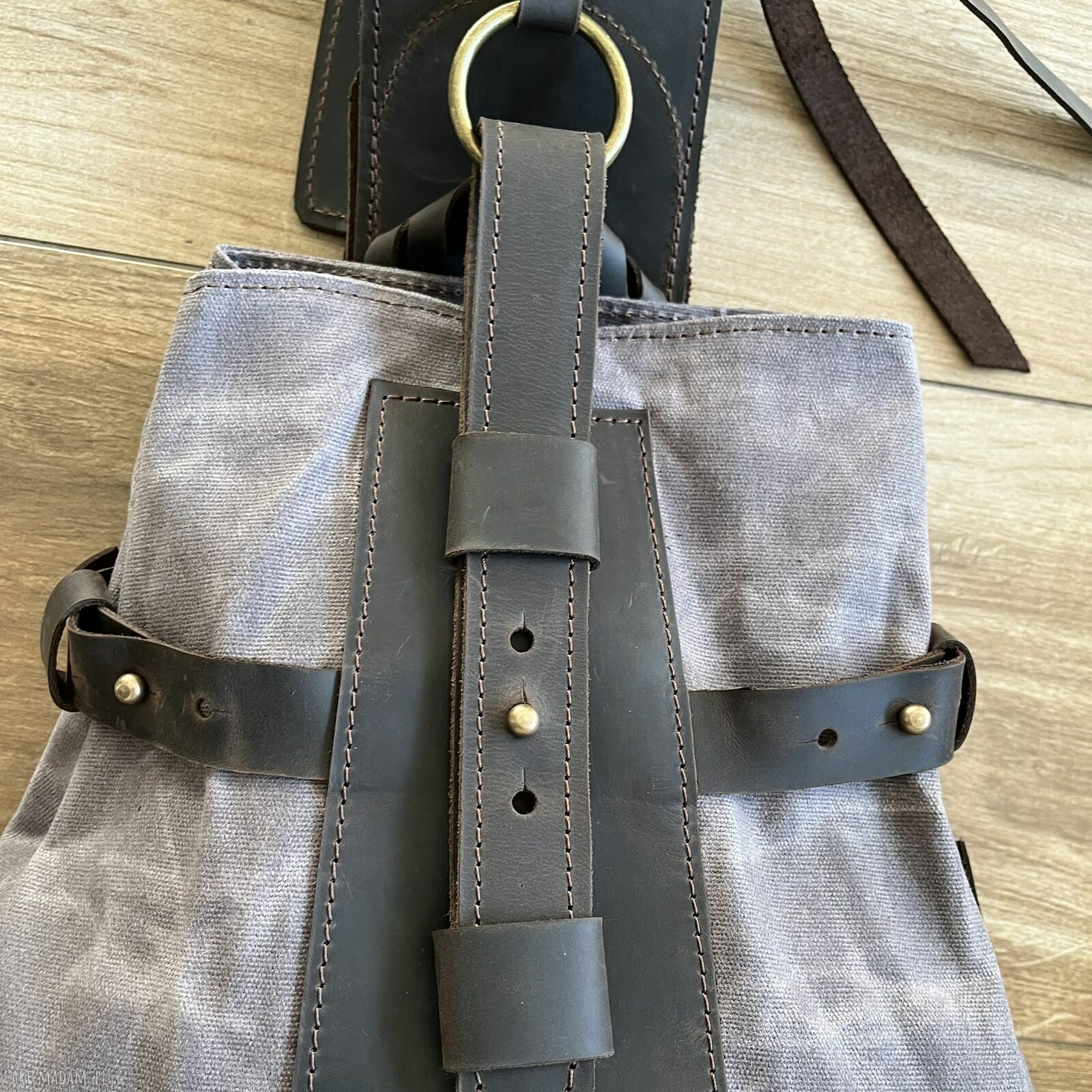 plecaki: Szary plecak „Bukłak” ze skóry i bawełny woskowanej Vintage. HandMade