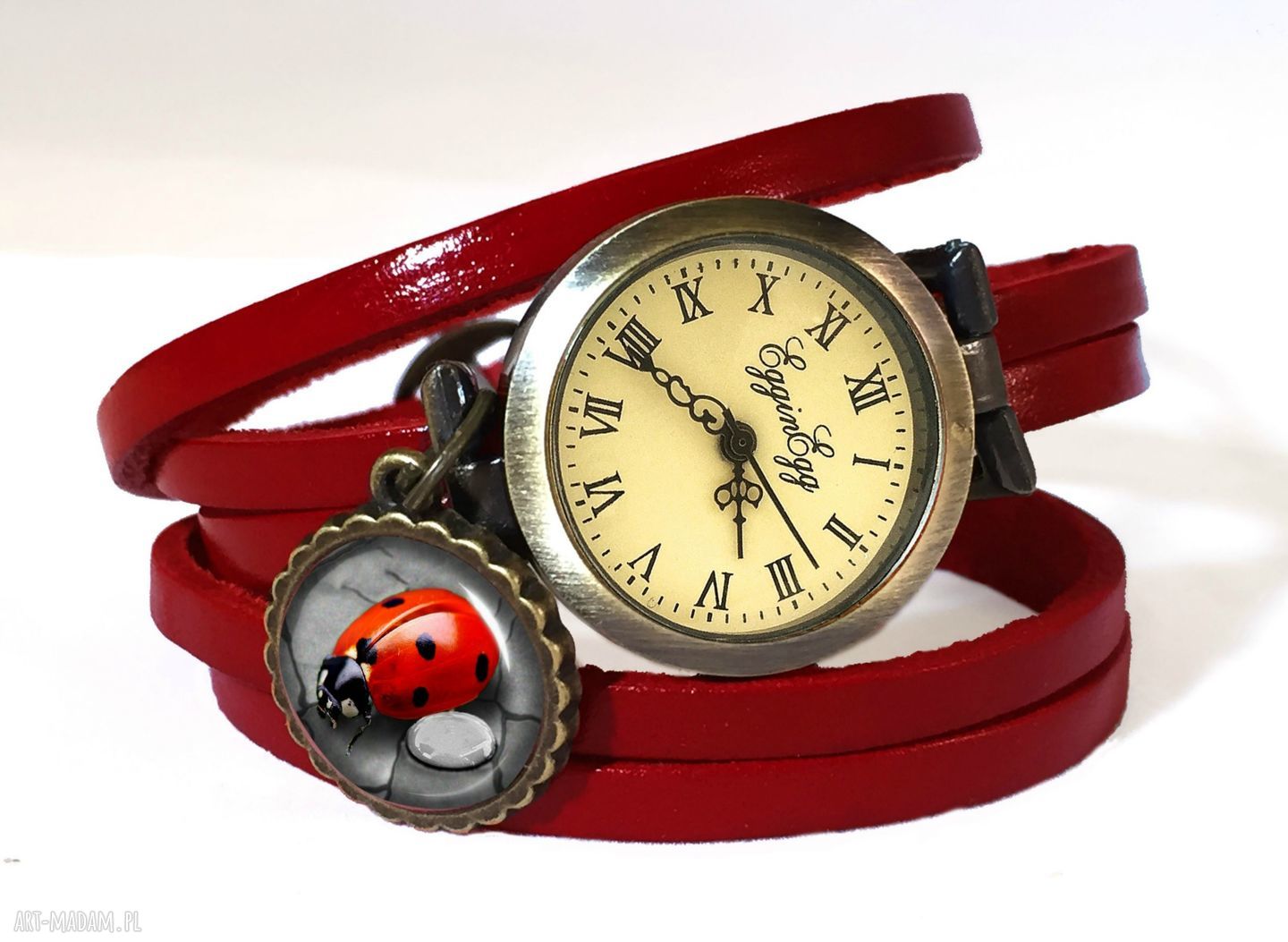 Biedronka zegarek bransoletka skórzanym paskiem biedronki