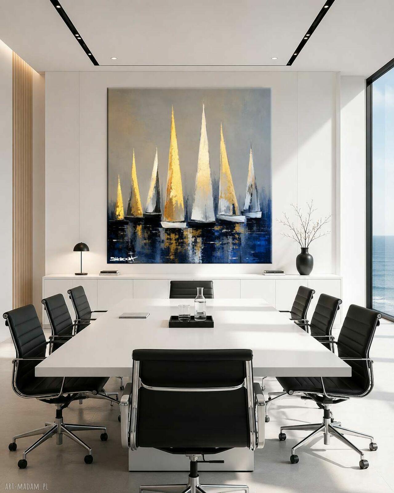 SZCZĘŚLIWE JACHTY - duży obraz ręcznie malowany na płótnie 120x120 cm
