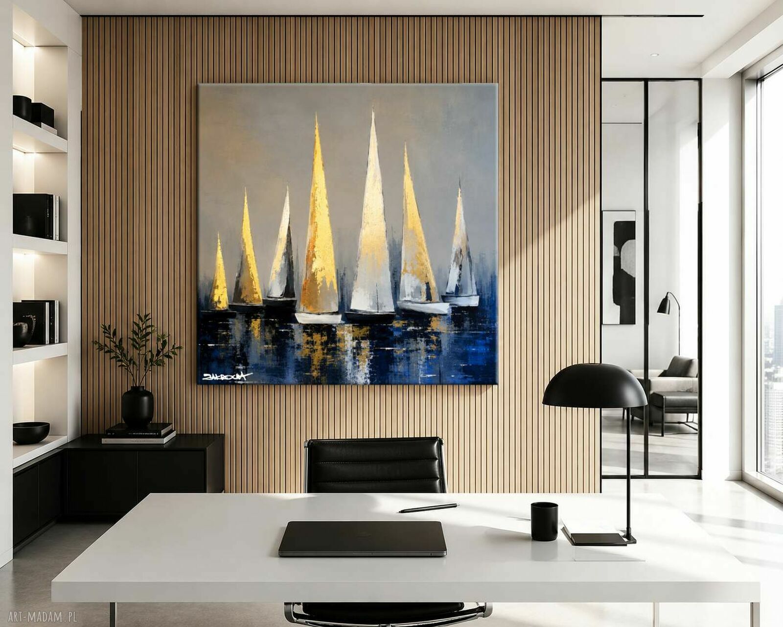 SZCZĘŚLIWE JACHTY - duży obraz ręcznie malowany na płótnie 120x120 cm