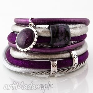 lume hand made bransoletka z rzemieni violet ceramic