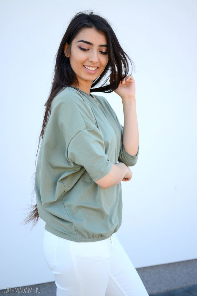 Luźna bluzka nietoperz oversize w kolorze khaki (ręcznie robiona)