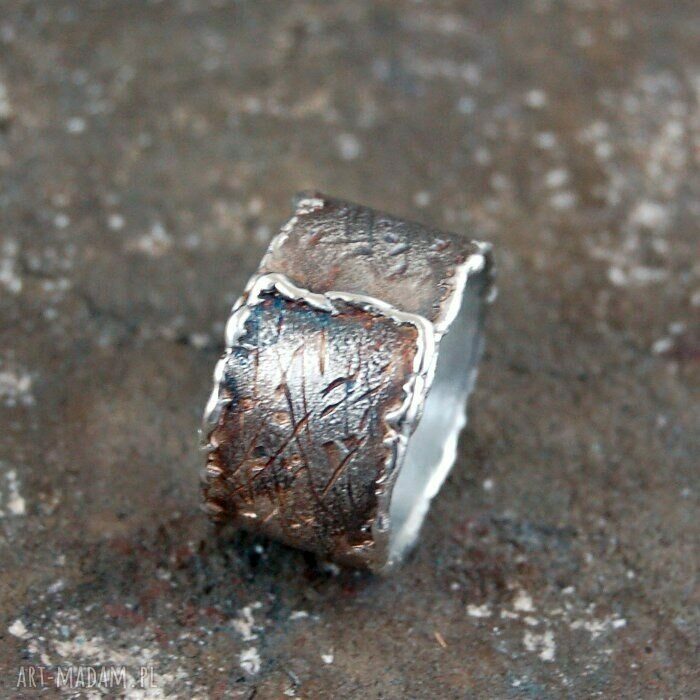 Szeroka obrączka-pierścionek unisex - srebro 1,2 cm, regulowany rozmiar