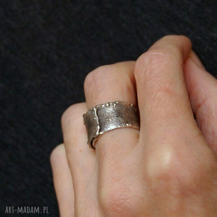 Szeroka obrączka-pierścionek unisex - srebro 1,2 cm, regulowany rozmiar