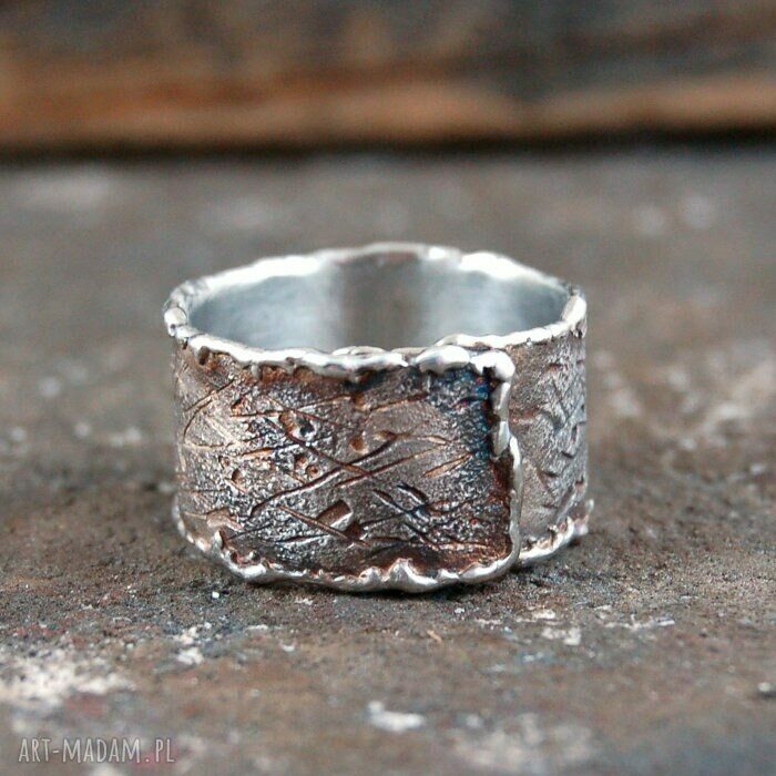 Szeroka obrączka-pierścionek unisex - srebro 1,2 cm, regulowany rozmiar
