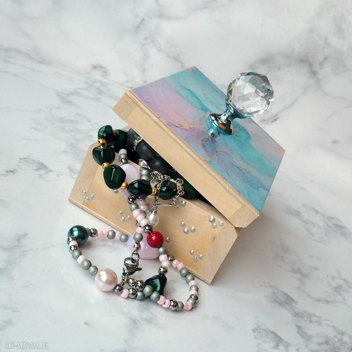 Unikatowa szkatułka na biżuterię Glamour Marble - ręczne wykonanie