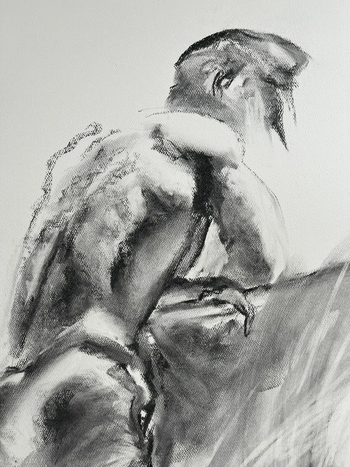 Szkic mężczyzny z węgla 100x70 cm - czarno-biała grafika do domu