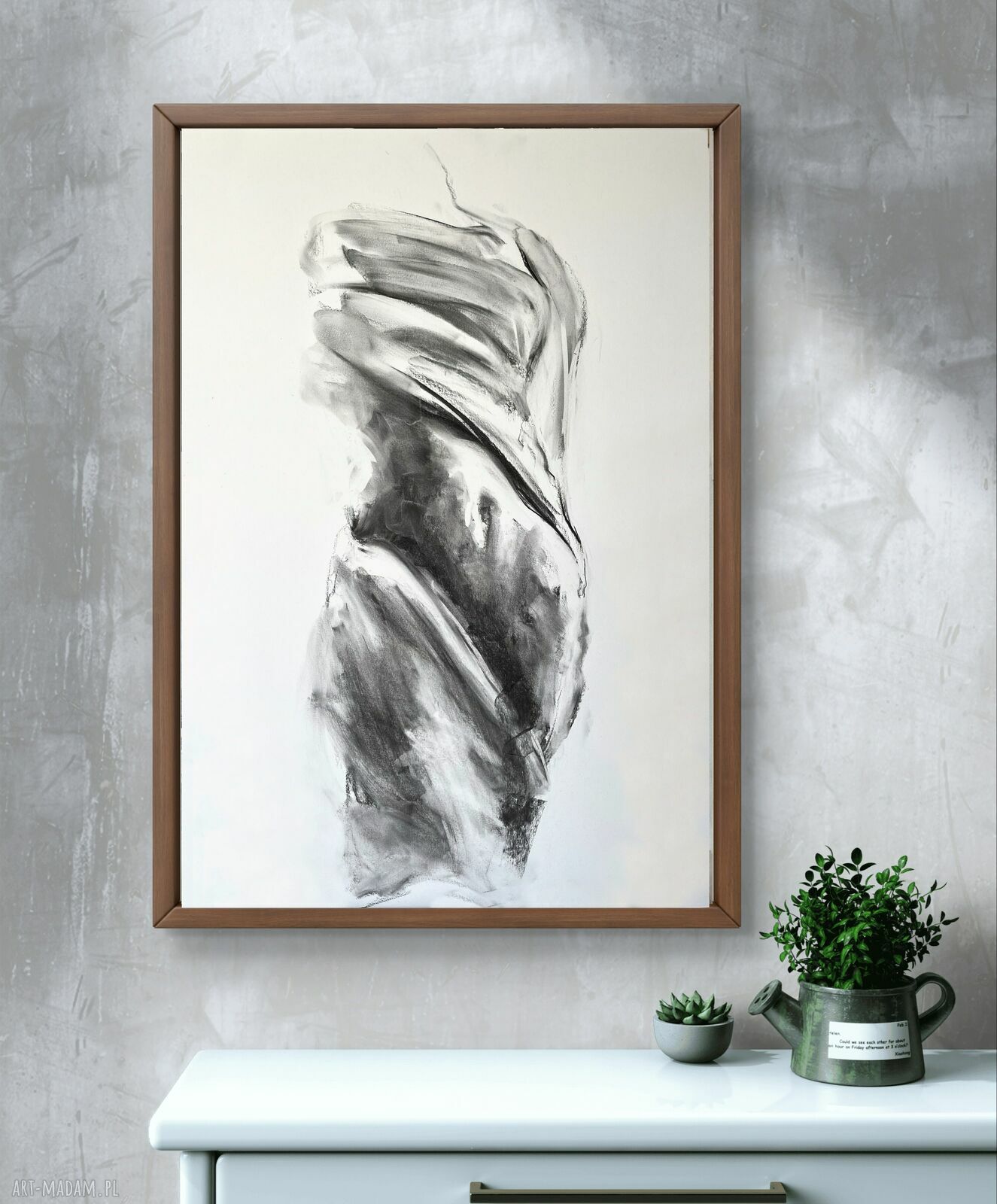 Szkic Kobiety 100x70 cm - obraz z węgla na białym papierze