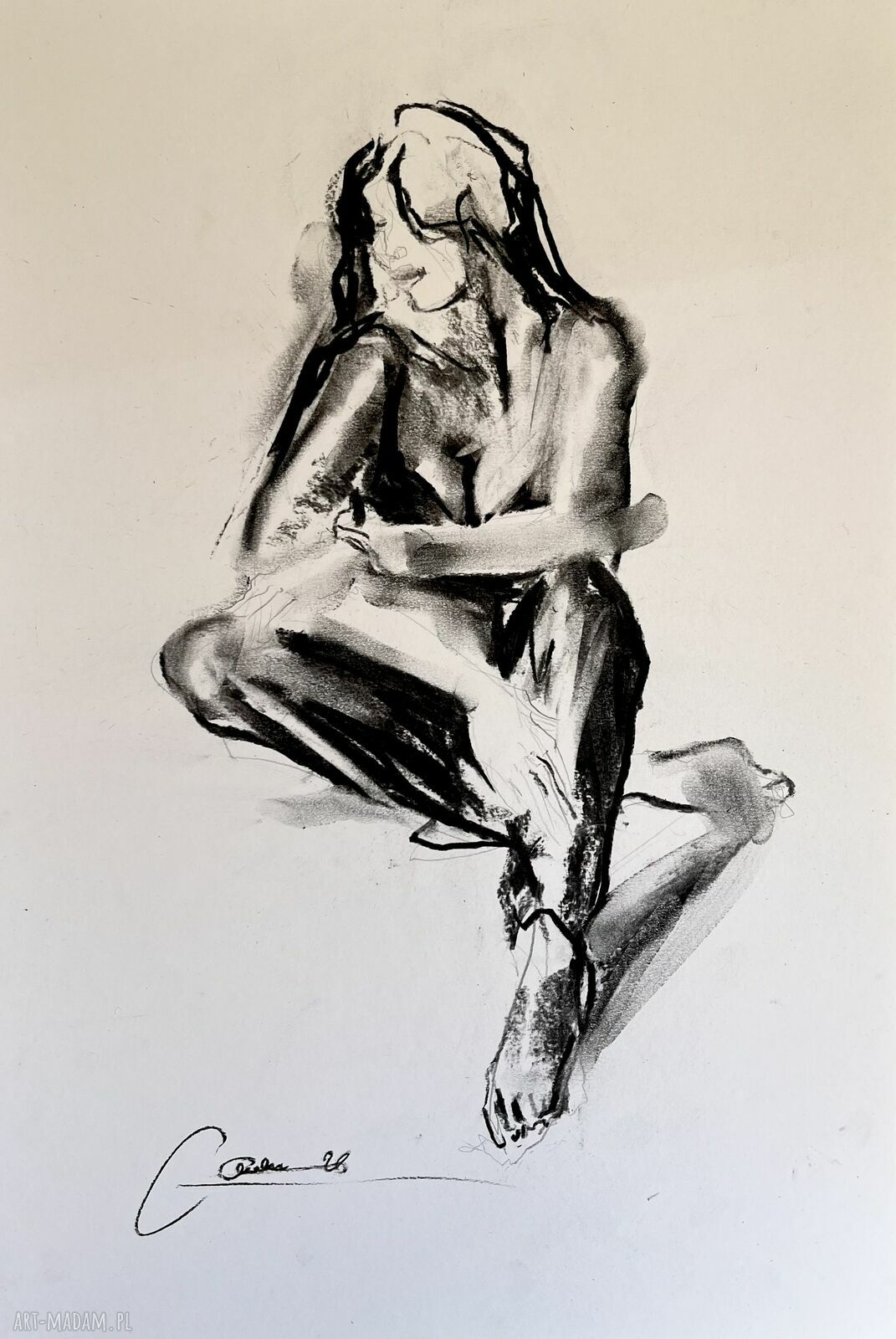 Szkic kobiety - rysunek węglem 33x47 cm