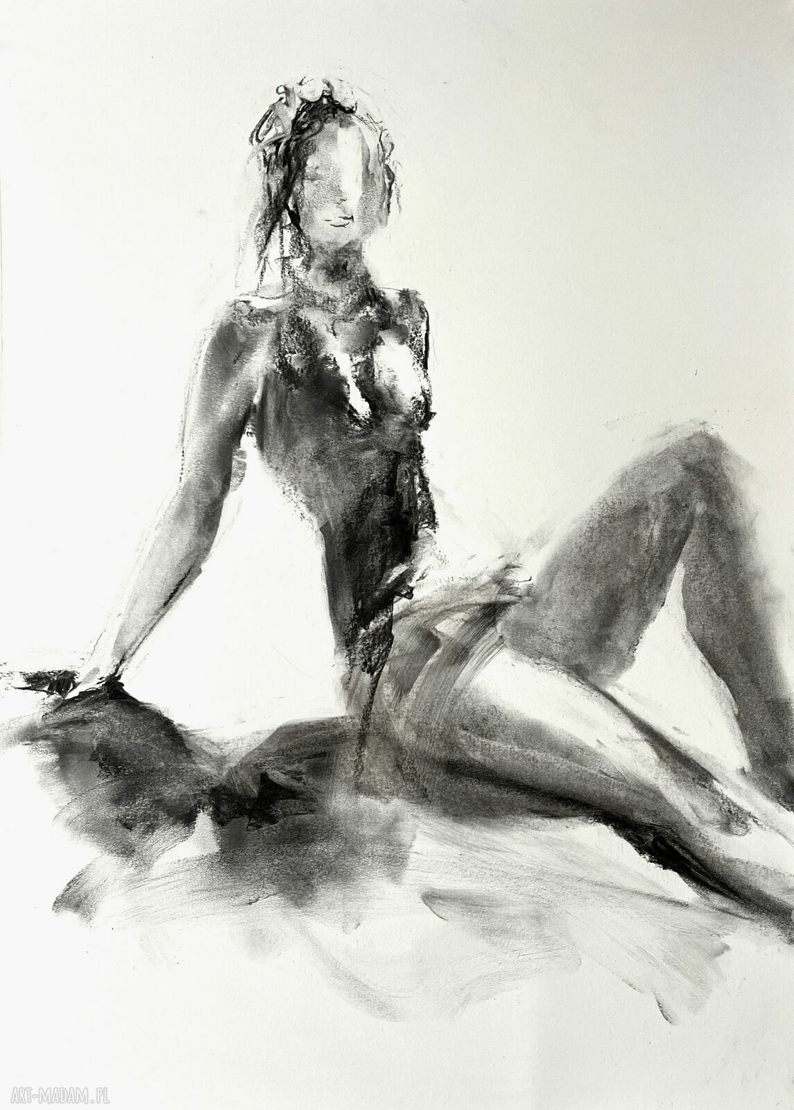 Szkic kobiety w węglu 50x70 cm - oryginalny obraz do sypialni