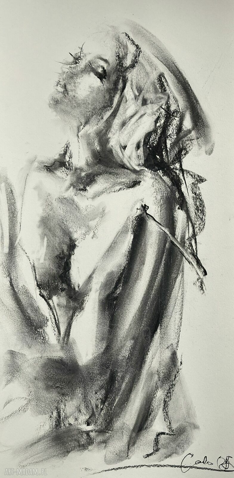 Szkic Kobiety - 70x35 cm rysunek węglem na papierze